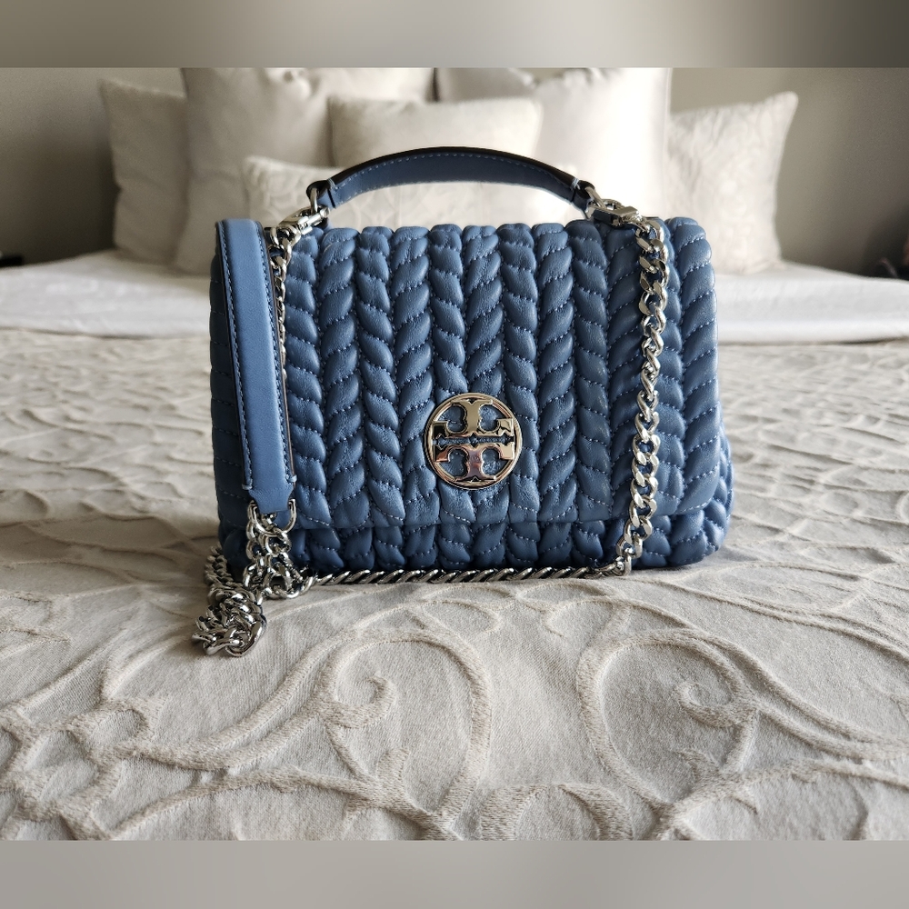 Authentic Tory Burch Blue Leather Handbag